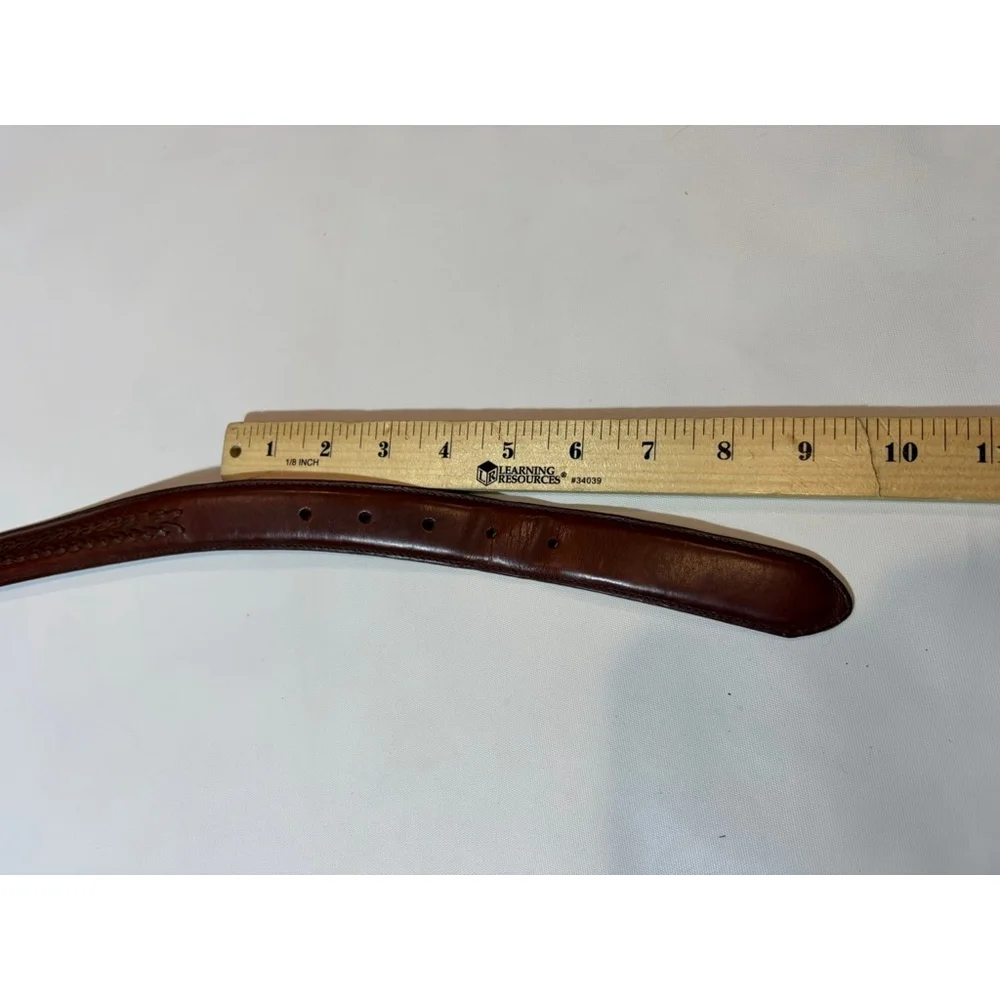 John Henry Brown Leather Belt Brass Buckle Vintage Size 44